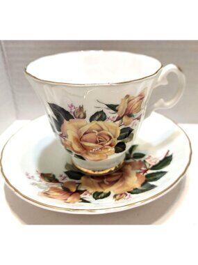 Royal Grafton Vintage Bone China Teacup & Saucer Set With Yellow Floral Design